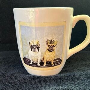 Rae Dunn Ceramic Mug Two Crowned French Bulldogs Pugs